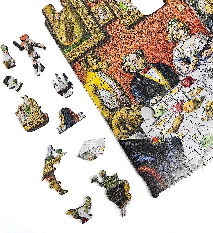 Wooden Jigsaw Рuzzle for Adults - Uniquely Shaped Pieces - Made in The USA by FoxSmartBox - 365 Pieces - The Dogs Dinner Party