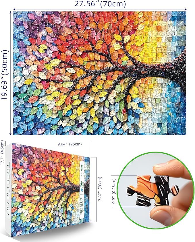 Blueforest Tree of Life 1000 Piece Puzzle for Adults - Stained Glass Mosaic Jigsaw Puzzle, Vibrant Impossible Challenging Puzzle with Letters on Back, Wall Art Decor