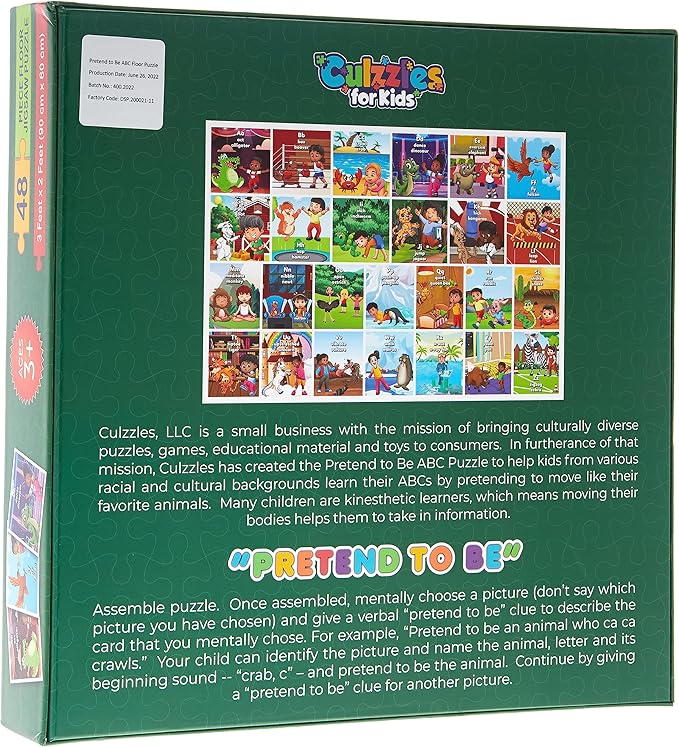 Pretend to Be ABC Floor Puzzle 48 Piece Extra Large Jigsaw Floor Puzzle for Ages 3 and up Learn Through Movement Animals Uppercase & Lowercase Letters Celebrate Diversity for Girls & Boys