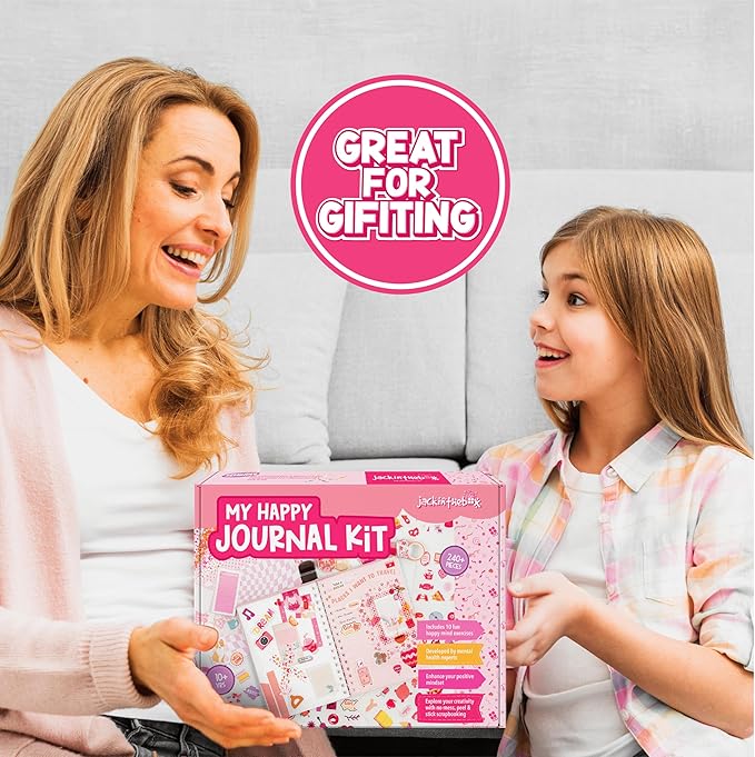 jackinthebox DIY Journal for Girls Ages 8-12, 242 pcs, Journaling kit, Tween Scrapbook, Includes 10 Mental Health Exercises, Girls Diary 8 9 10 11 12 Years