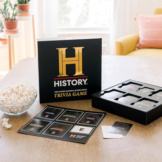 History Channel Trivia Board Game Deluxe Edition with 80s & 90s Expansion Pack - 2400+ General Knowledge Questions. Super Fun Party Card Game for Adults & Family in The Pursuit of Trivial Knowledge