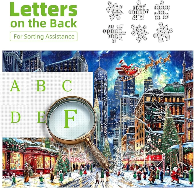 Blueforest Christmas Jigsaw Puzzle 1000 Pieces for Adults - 27.5x19.7 Inches City Night Scene with Santa Sleigh, Challenging Fun Adult Puzzles Home Decor