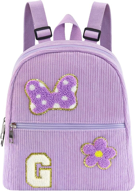 2 3 4 5 6 Year Old Girl Gifts Chenille Initial Mouse Bow Mini Backpack, Corduroy Toddler Backpacks Christmas Birthday Gifts for Girls 2-4 5-6, Purple Mini Diaper Bag Must Haves for Park Travel G