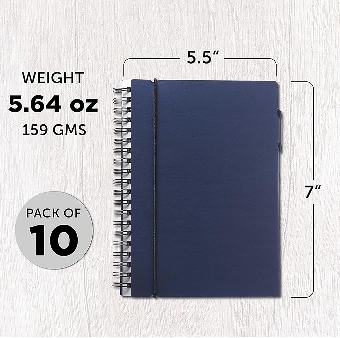 DISCOUNT PROMOS Spiral Notebooks with Elastic Closure Set of 10, Bulk Pack - Perfect for School, Office, Business and More - Navy Blue