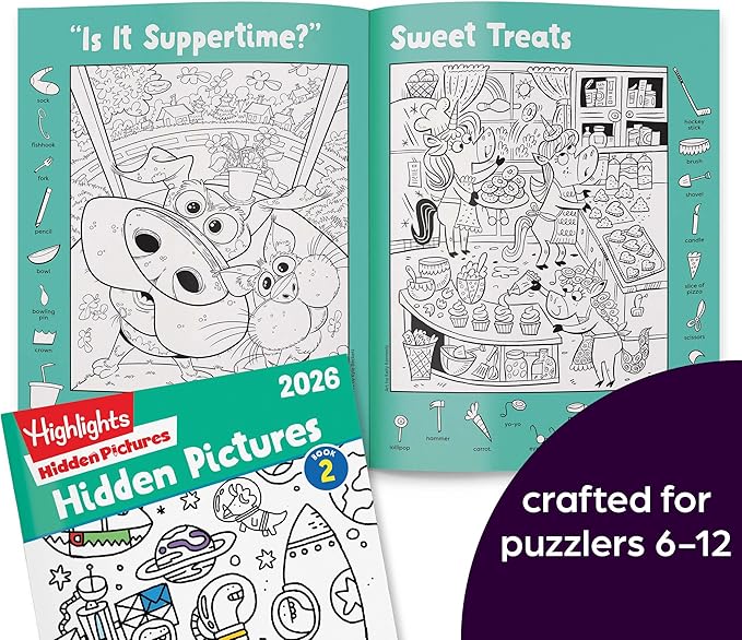 Highlights Hidden Pictures 2026 Activity Books for Kids Ages 6 and Up, 4 Puzzle Books Packed with Hidden Object Fun, Coloring Pages, and Seek and Find Fun