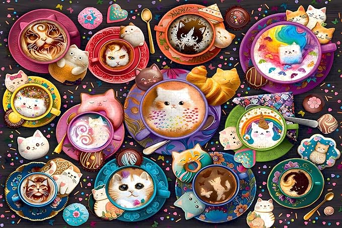 300 Pieces Cat Wooden Puzzle, Latte Cat, Stress Relief Toys Children's Learning Supplies Puzzle Toys Parenting Games Great Gifts Jigsaw Size: 15.7 x 11 in and 1:1 Original Picture Poster