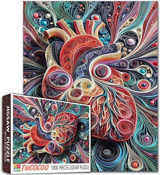 Human Anatomy 1000 Piece Jigsaw Puzzles for Adult Graffitic Men Heart Painting Jigsaw Puzzle Anatomical Body Oragn 1000 Pieces Puzzles Game Wall Decor DIY Craft Mental Health Puzzle Art Gift(Red)