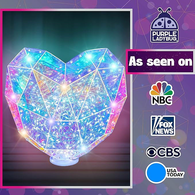 PURPLE LADYBUG Prismic Make Your Own 3D Heart Table Light for Girls, DIY Room Decor Craft, Gift for Girls 8, 9, 10, 11, 12-16 Years Old, Tweens & Teens, Birthday Gifts, Kids Arts and Crafts