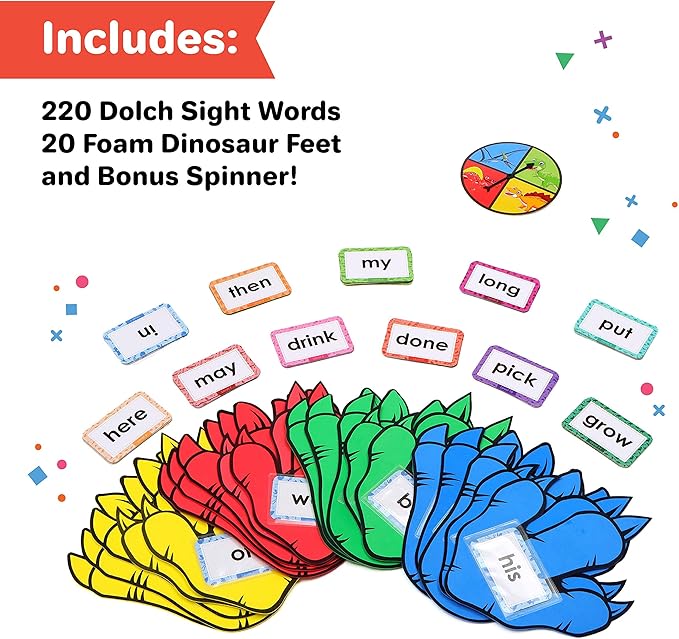 Barnacle Toys Dino Stomp, Dolch Sight Words Flash Cards Kindergarten Learning Games, Learning to Read for Kids Ages 5-7, 1st Grade Learning Materials, Reading Games for Kids Ages 4-8