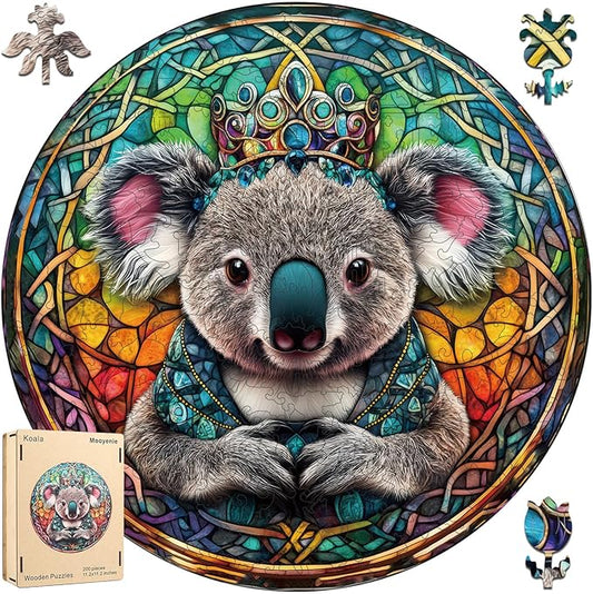 Wooden Jigsaw Puzzle, 200 Pcs Unique 3D Shape Jigsaw Puzzles, Wood Puzzle Gift Box Packing, Medium Size Letter, Creative Gift for Adults and Kids, Fun Challenging (200PCS, Koala)