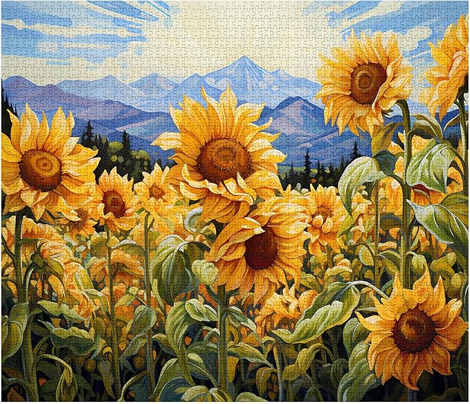 Sunflowers Scenery Jigsaw Puzzle 1000 Pieces Puzzles for Adults, Blossom Flowers Jigsaw Puzzles for Challenging Family Activity Games DIY Puzzle for Home Wall Decor Gifts - 20 x 27 Inches