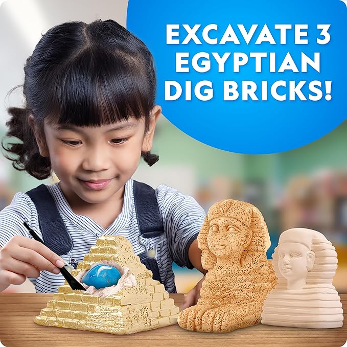 National Geographic Ancient Egypt Dig Kit – Includes Pyramid, Sphinx & Pharaoh-Shaped Dig Bricks with Real Gemstones & Replica Artifacts, Tools & Learning Guide for Kids, Science Kits for Kids