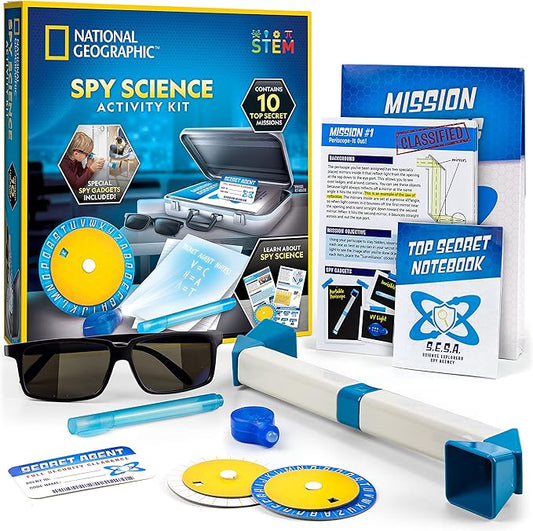 Blue Marble National Geographic Spy Science Kit - Kids Spy Activity Set, Complete 10 Secret Missions with Gadgets for Kids and Gear, Detective Kit, Science Kits, Pretend Play, Spy Halloween Costume