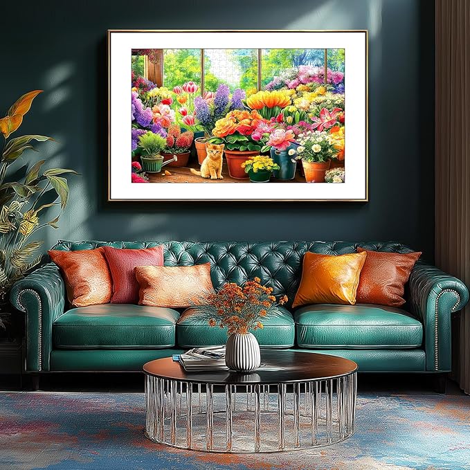 Blueforest 300 Piece Jigsaw Puzzle for Adults - Cute Kitten & Flower Garden, 17x11 Inch, Fun & Relaxing Adult Puzzles for Stress Relief