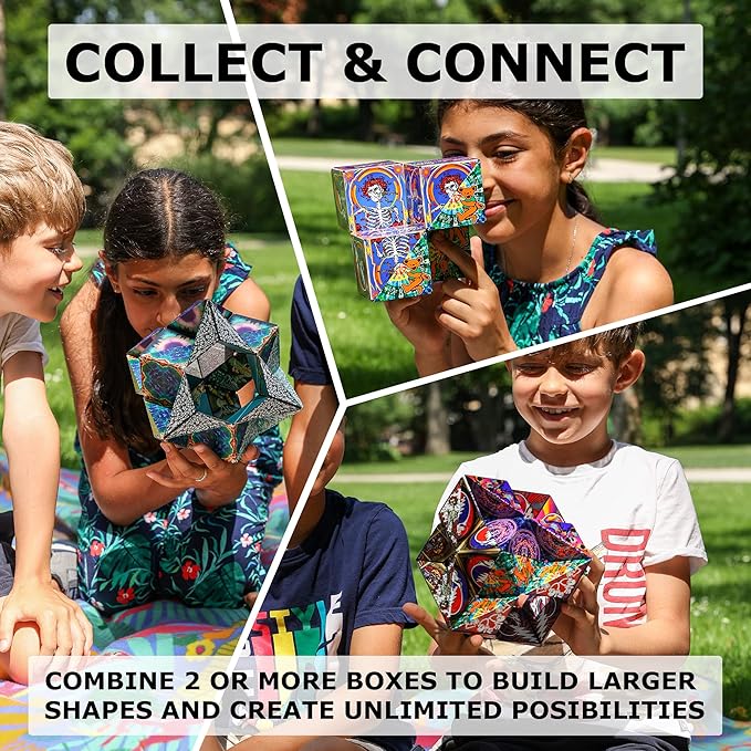 Shashibo Shape Shifting Box - Award-Winning Fidget Toy w/ 36 Rare Earth Magnets - Fidget Cube Transforms Into Over 70 Shapes, Sensory Toy Gift for Kids, Teens, and Adults (Black & White)