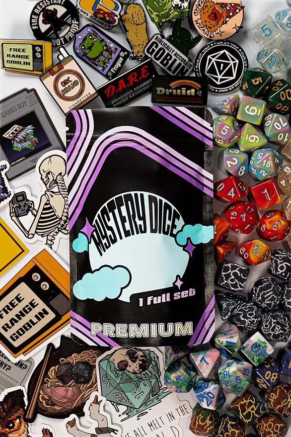 1985 Games Premium Mystery Dice, Set of 7 Polyhedral Dice, DND Dice Set, Premium RPG Dice, Suitable for Role Playing, Table Games (Premium Mystery Pack of 1)