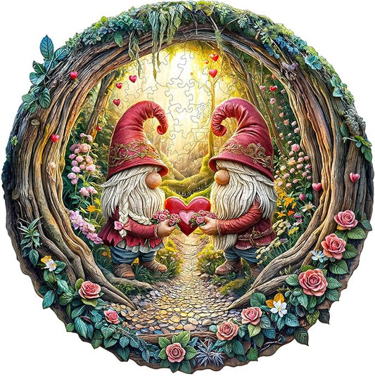 KAAYEE Wooden Puzzles for Adults, 3D Visual Effect Gnome Couple Wooden Jigsaw Puzzle Unique Shape Wood Puzzle Adult, 3D Effect Flat Puzzle Birthday Family Games (M-11.4 * 11.3in-200pcs)