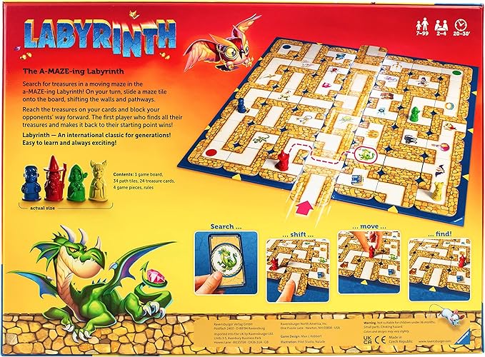 Ravensburger Labyrinth Board Game - A Strategic Maze Challenge for Family Nights - Find Treasures & Block Opponents - MESH Accredited - Great Birthday Gift - 2-4 Players - Kids Ages 7-10 and Older