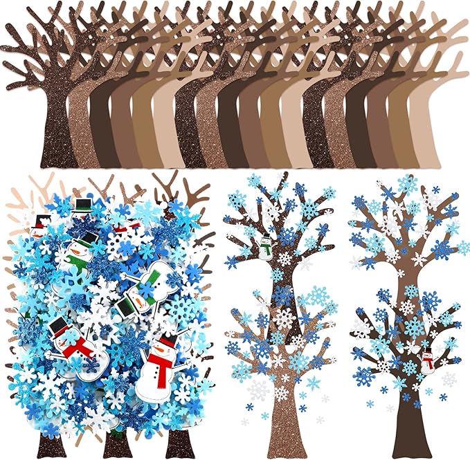 224 Pcs Winter Foam Stickers Self Adhesive Snowflake Tree Snowman Glitter Christmas Foam Sticker for Craft Art Family Activity Xmas