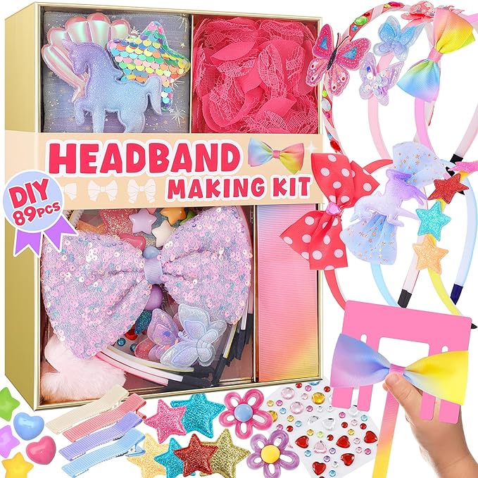 yasest DIY Headband Making Kit for Girls - Arts & Crafts Gift for Girls, 89pcs Fashion Hair Accessories Set, Arts and Crafts for Kids 6-8 - Ideal Gifts for 5 6 7 8-12 Year Old Girl