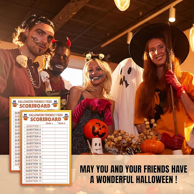 Halloween Friendly Feud Game, Halloween Trivia Feud Quiz, Fall Board Game for Adults, Family Game Night Activities Decorations, Autumn Party Supplies & Favors -03