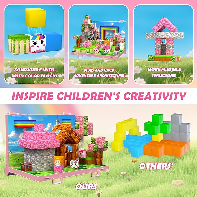 Magnetic Blocks, Build 3D Magnet Building Toys World with Princess Magnetic Tiles, Foldable Magnet Board, STEM Sensory Toy for Kids, Toy Building Sets Gifts for Age 3, 4, 5-10 Year Old Boys Girls