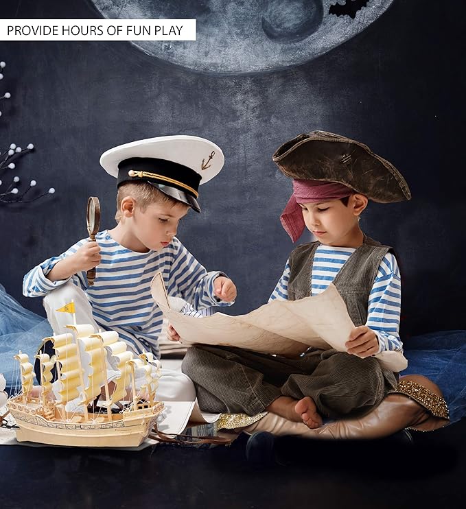 Puzzled 3D Puzzle Ancient Sailboat Wood Craft Construction Model Kit, Unique & Educational DIY Wooden Toy Assemble Model Unfinished Crafting Hobby Boat Puzzle 91 Pieces