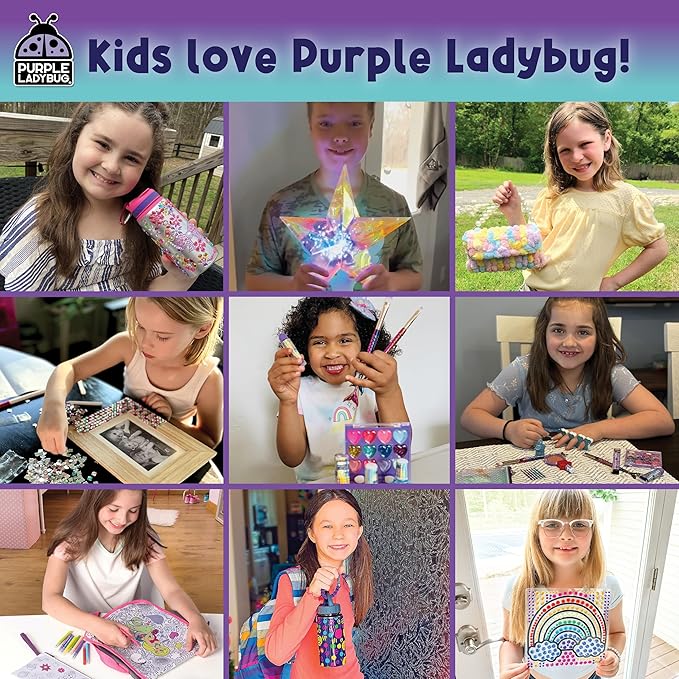 PURPLE LADYBUG DIY Mosaic Photo Frame Craft Kit - Summer Activities for Kids & Teens, Arts & Crafts for Girls 8-12, Birthday Gift for Girls, Fun Craft for Kids Ages 6-12
