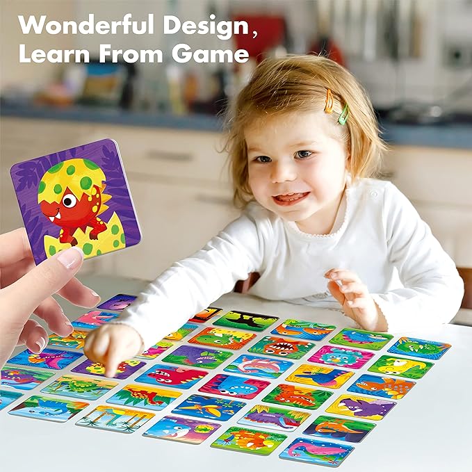 Memory Matching Game, 72 PCS Dinosaurs Matching Cards for Toddlers 36 Pairs Memory Cards Educational Toys for Preschool 4 5 6 Years Old