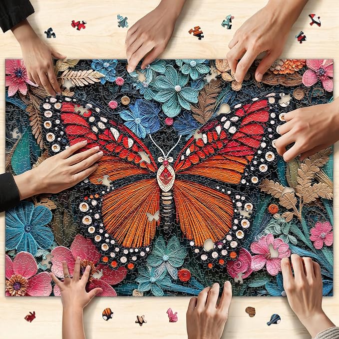 Butterfly Jigsaw Puzzles for Adults 1000 Pieces, Brain Challenging Shaped Puzzle for Game Night, Family, Friends, Size is 26.6 x 19.2, Paper Cutting Art