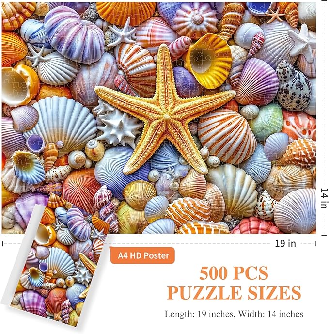 ALL4JIG Starfish Fun Jigsaw Puzzles for Adults and Kids, 500 Pieces, 19" x 14", Christmas Secret Santa Gift, White Elephant Gifts, Number Partitioned for Easy Solving