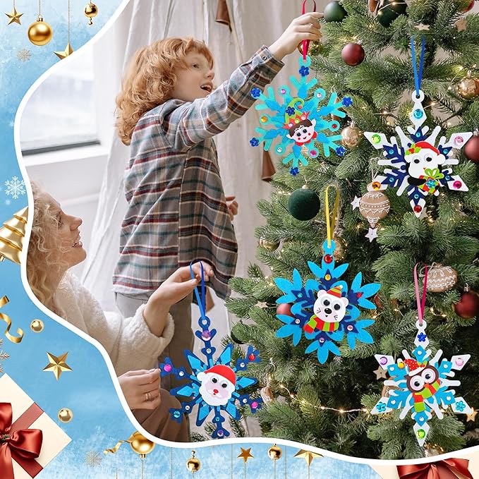 24 Sets Christmas Craft Kits for Kids,Winter Crafts DIY Snowflake Ornaments Decorations Art with Foam Penguin Owl Christmas Stickers for Kids Home Classroom Festive Activities Party Favors