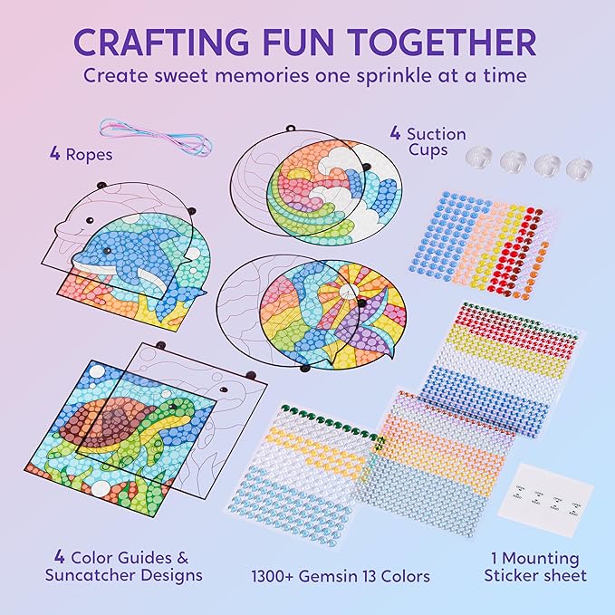 Klever Kits Diamond Art Kits for Kids, 4PCS Gem Painting Kit, Window Art Suncatchers Mosaic Kits Crafts for Girls Boy Birthday Gifts Toys Age 6+