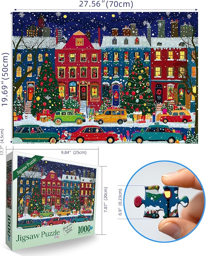 Christmas Winter Jigsaw Puzzles for Adults 1000 Pieces Beautiful Snow City Scene Landscape Puzzles with Letters on Back Challenging Holiday Family Puzzle Games Gifts for Women Men Seniors