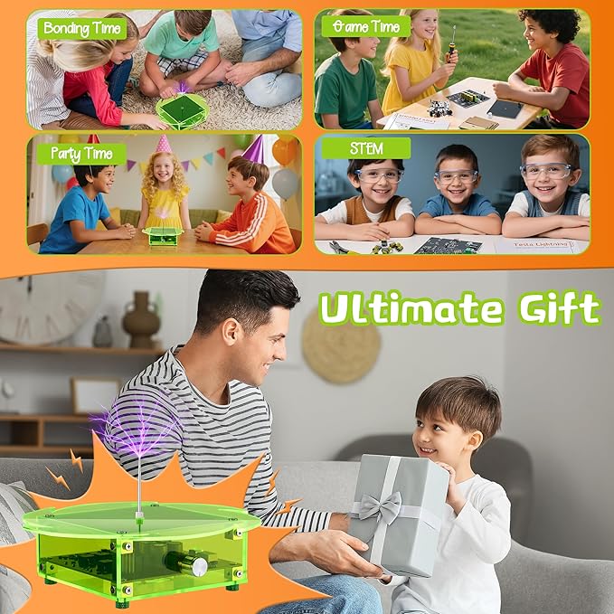 STEM DIY Toys Hand Soldering Electronic Tesla Lightning Kit|Science Craft Kit for Kids Ages 8-9-10-11-12-13-14-15+Years Old|Educational Gifts for Boys&Girls|Video Guide (Bear-Fluorescent Green)