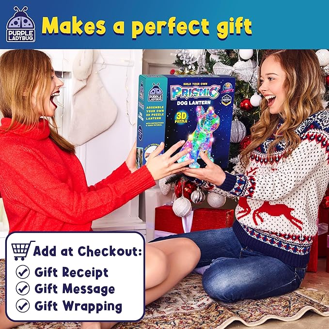 PURPLE LADYBUG Prismic 3D Puzzle Dog Lantern Kit - Light-Up Craft Activity, DIY Night Light Toy, STEM Art Project for Kids & Teens, USB-Powered Animal Decor