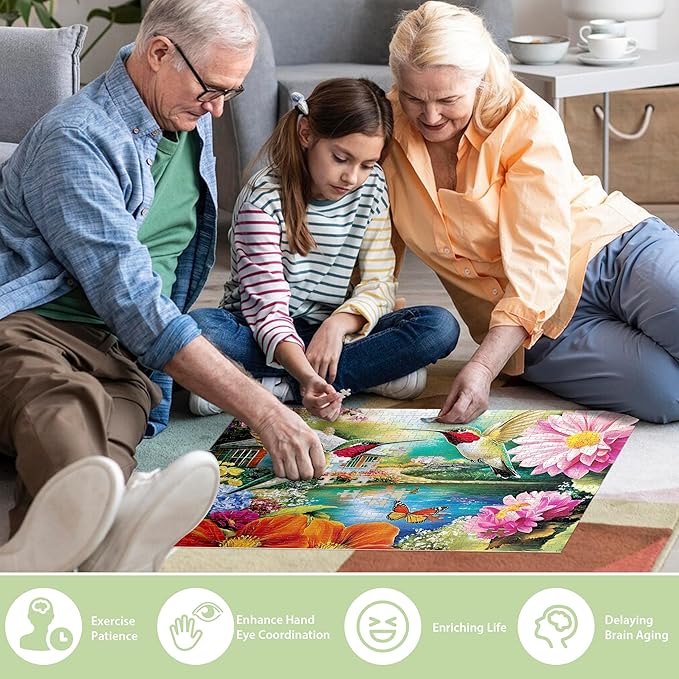500 Pieces Puzzles for Adults Puzzle Hummingbird Flower Jigsaw Puzzles 500 Piece for Adults Kids Seniors, Letters on Back Challenging Toys Great Gift for Family Friends 20.5 x 15 in