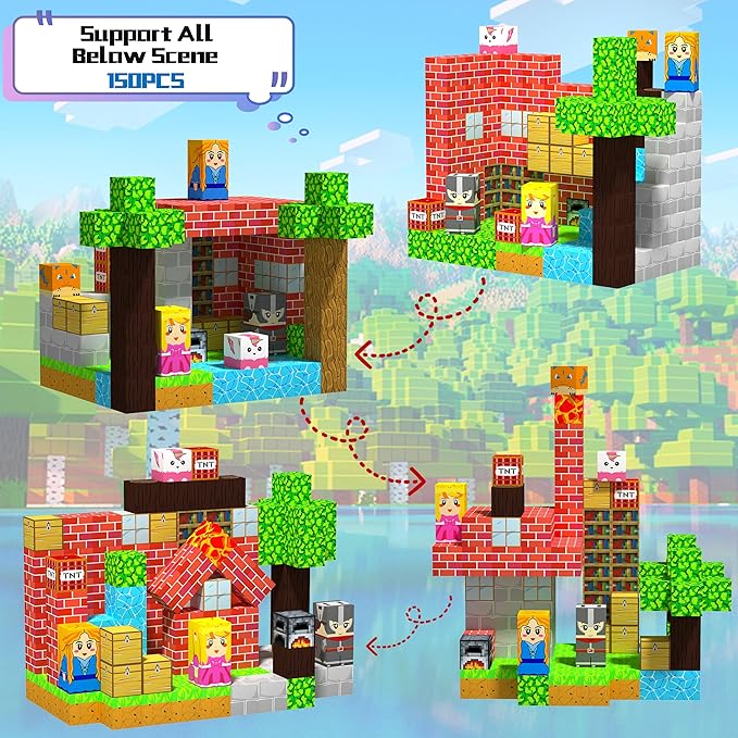 Magnetic Building Blocks for Kids, 150PCS Magnetic Blocks Cubes Toys Build My World Grassland Set, Sensory Stacking Toy Christmas Birthday Gifts for Boys Girls Age 3 4 5 6 7 8 9 10, 0.8" Large Size