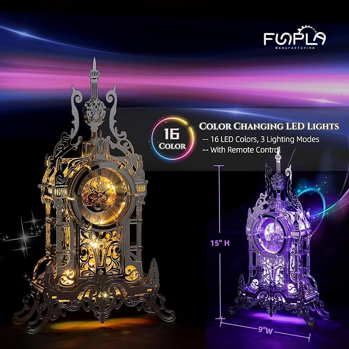 LED 3D Puzzle Tower Clock for Adults - Elegant Home Décor Building Model with Color-Changing LEDs - Ideal Acrylic Puzzle Gifts for Teens and Adults