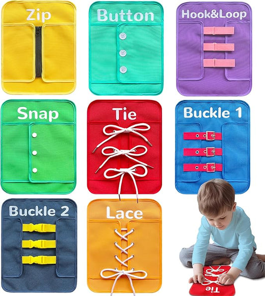 Craftstory Toddlers Montessori Toys Busy-Board for 3 4 5 Year Boy Girl Gifts Sensory Basic-Life-Kills Shoe-Tying Practice for Kids, Buckle Zip Lacing Travel Toy Birthday