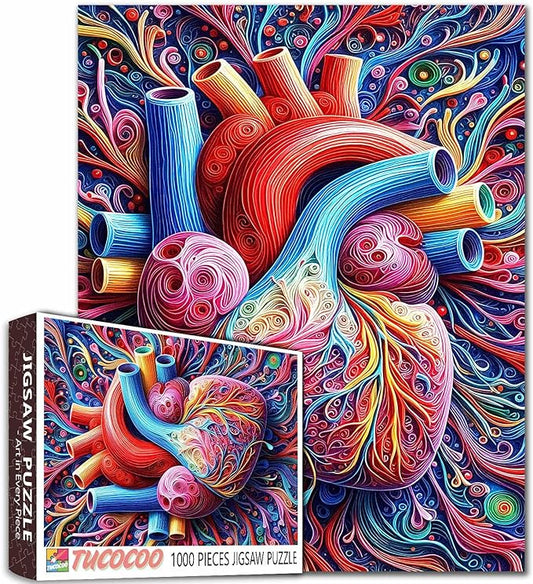 Heart Anatomy 1000 Piece Jigsaw Puzzles for Adult Graffitic Men/Girl Heart Painting Jigsaw Puzzle Human Body 1000 Pieces Puzzles Game Wall Decor Mental Health DIY Craft Puzzle Art Biology Gift(Red)
