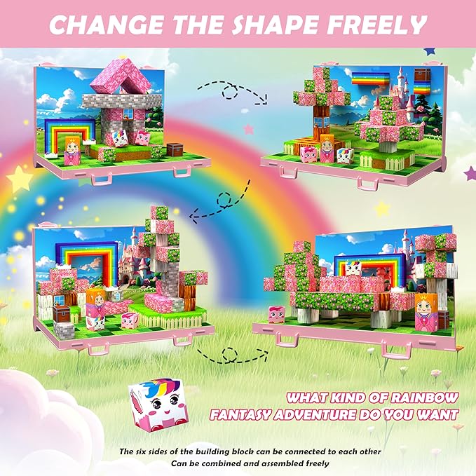 Magnetic Blocks, Build 3D Magnet Building Toys World with Princess Magnetic Tiles, Foldable Magnet Board, STEM Sensory Toy for Kids, Toy Building Sets Gifts for Age 3, 4, 5-10 Year Old Boys Girls