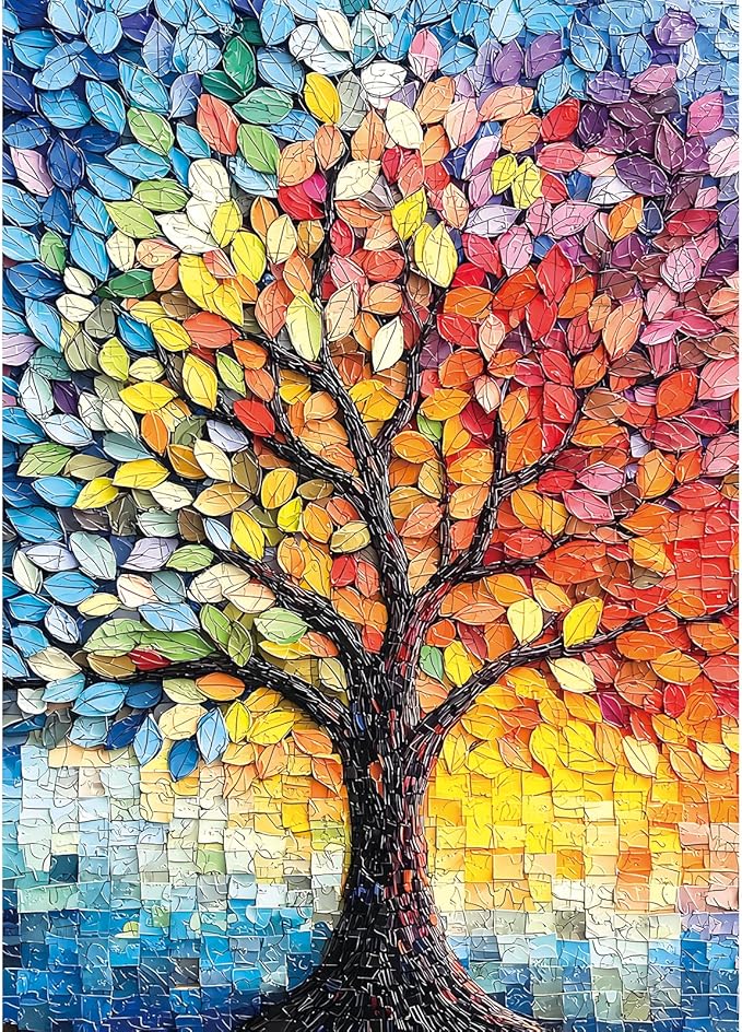 Blueforest Tree of Life 1000 Piece Puzzle for Adults - Stained Glass Mosaic Jigsaw Puzzle, Vibrant Impossible Challenging Puzzle with Letters on Back, Wall Art Decor