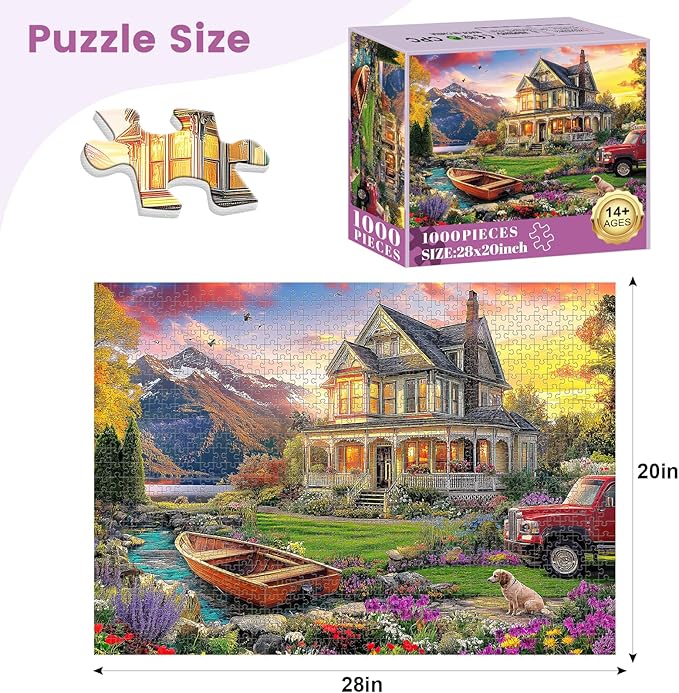 1000 Piece Puzzles for Adults, Autumn Landscape Jigsaw Puzzle, Villa and Dog Jigsaw Puzzles 1000 Pieces, Challenging Game Home Decor Birthday Party Gift Toy for Adults Kids Seniors, 28×20 in