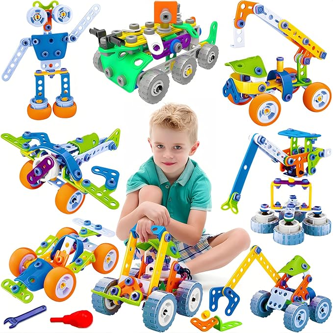 MOONTOY 11 in 1 STEM Kits Building Toys for Kids Ages 4-8 5-7, Stem Toys for 4 5 6 7 8 Year Old Boy Birthday Gift, Educational Construction Set for Boys 4-6 6-8 5-8, Creative Learning Engineering Game