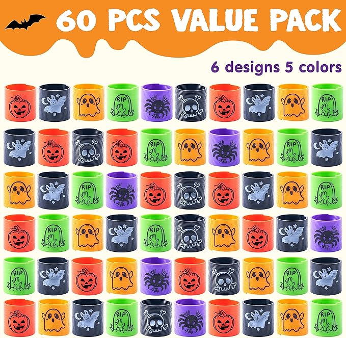 JOYIN 60 PCS Halloween Coil Spring for Kids, Mini Magic Springs Toys, Fidget Stress Coils Toy for Halloween Party Favors, Trick or Treat Bags Stuffers, Classroom Exchange, Carnival Game Prizes