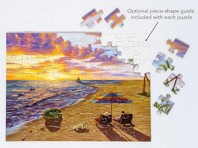 Large Piece Jigsaw Puzzle – Easy, Colorful Puzzle for Seniors, Dementia & Memory Activities, Elderly Gifts, 72 Pieces, Beach Day
