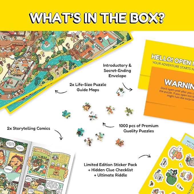 Jigsaw Puzzles 1000 Pieces - Magic Mystery Story Secret Ending Puzzle - Perfect Game Night for Adults & Kids - Cat Dog Funny Cartoon Food Theme (Snack Attack 2)