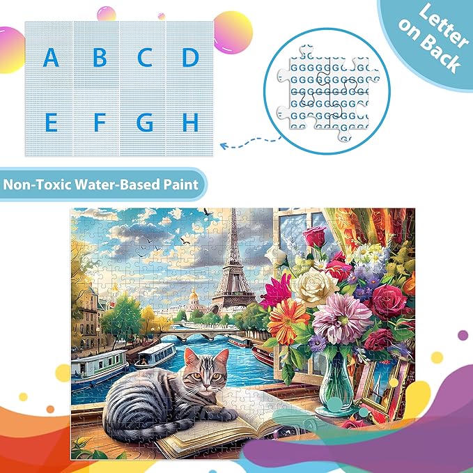 500 Pieces Puzzle for Adults Puzzle Cat Paris Puzzle for Elderly Children, Recycled Paper Jigsaw Puzzle 500 Pieces Challenging Puzzle Family Game Gift for Friends, Finished Size is 21x15 in