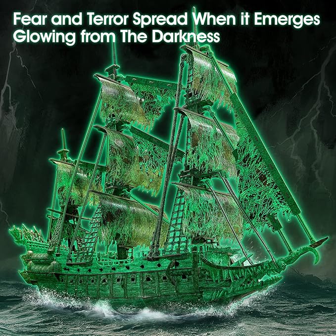 CubicFun 3D Jigsaw Puzzles Dutch Ship Model Flying Luminous Haunted Pirate Ship DIY for Adults and Kids, Building Kits Office Decoration for Women and Men, 360 Pieces